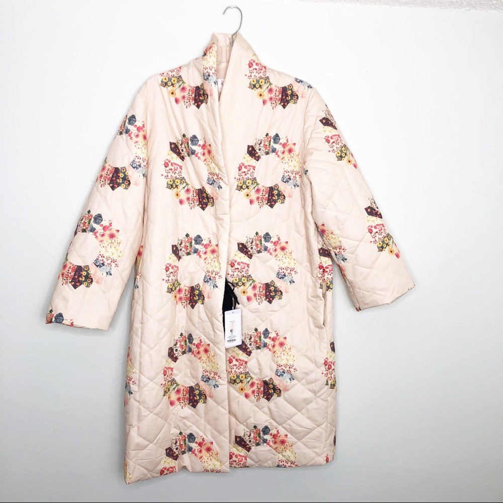 Samantha Sipos Quilted Sunburst Coat Long Trench Robe Shawl Neck Women’s Medium - Picture 4 of 13